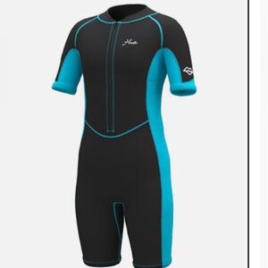 Herto Black Turquoise Zip Junior/Youth Quarter  Wetsuit Size 10